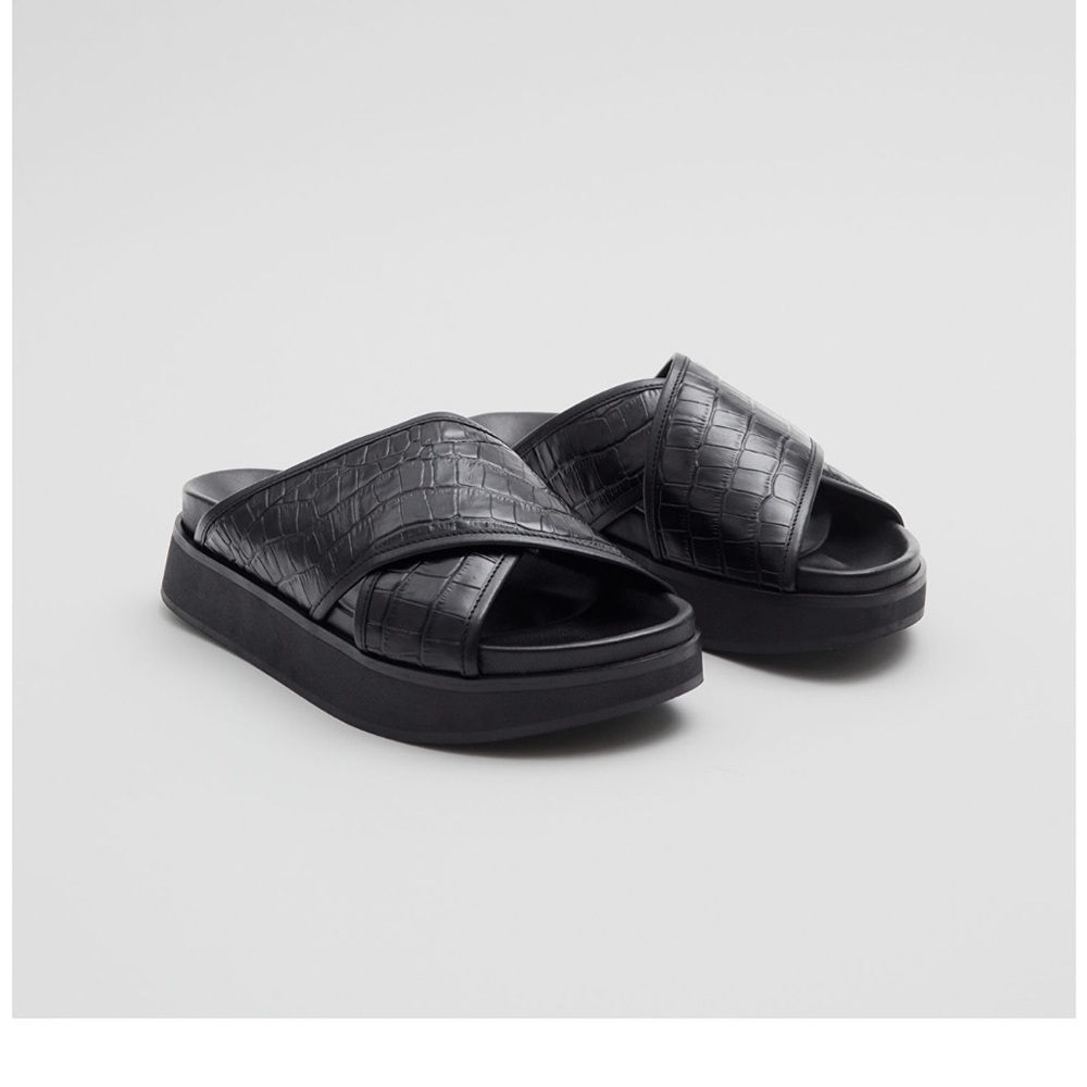 Leather Platform Slides